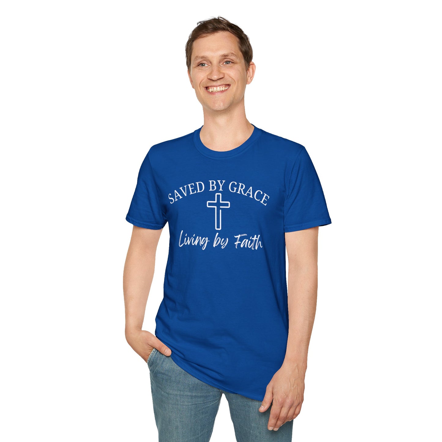 "Saved by Grace Living by Faith" T-Shirt – Unisex Christian Tee for Daily Inspiration