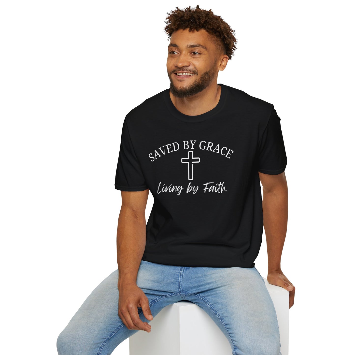 "Saved by Grace Living by Faith" T-Shirt – Unisex Christian Tee for Daily Inspiration