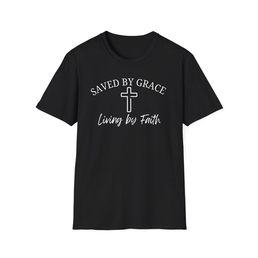 "Saved by Grace Living by Faith" T-Shirt – Unisex Christian Tee for Daily Inspiration